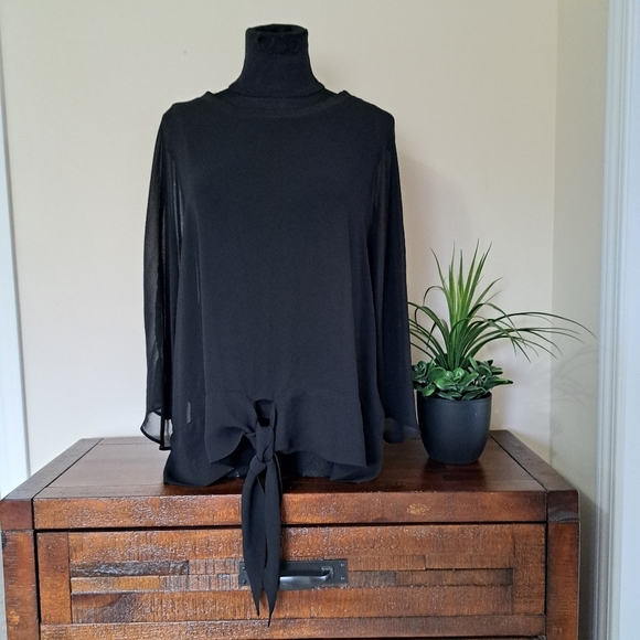 Zara Tie Front Top Black Semi Sheer Women's Size Medium Bouse - Picture 1 of 12